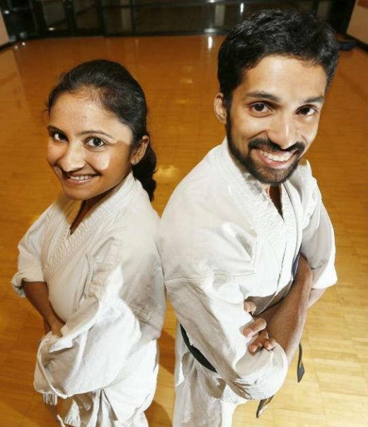 Priya Thekkumparambath Mana and her husband Arun Devaraj of Richland enjoy karate training together. ANDREW JANSEN — Tri-City Herald